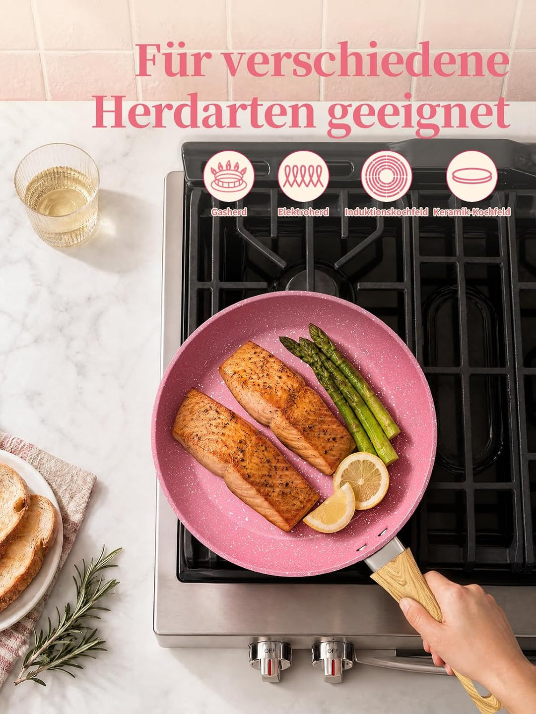 Innerwell Antihaft Bratpfanne 20cm Rosa Granit Beschichtet Pfannen Pfanne Klein Induktion PFOA-freie