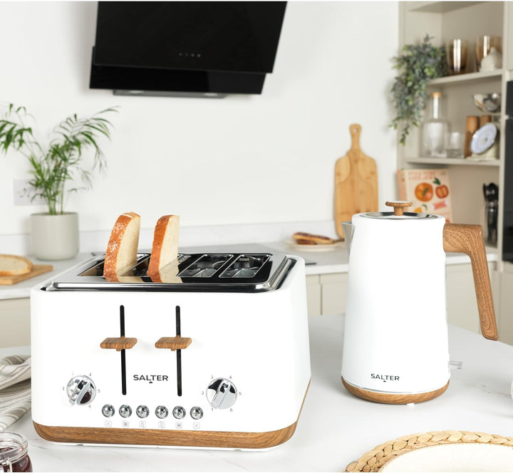 SALTER Toronto 4-Scheiben-Toaster – Breite Schlitze, 6 Bräunungsstufen, herausnehmbare Krümelschubla
