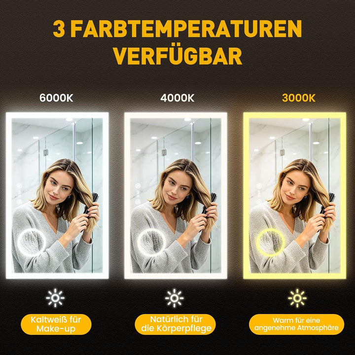 Dripex LED Badspiegel 100x60cm, Badezimmerspiegel mit Uhr und schminkspiegel 60L x 100B cm mit Uhr,