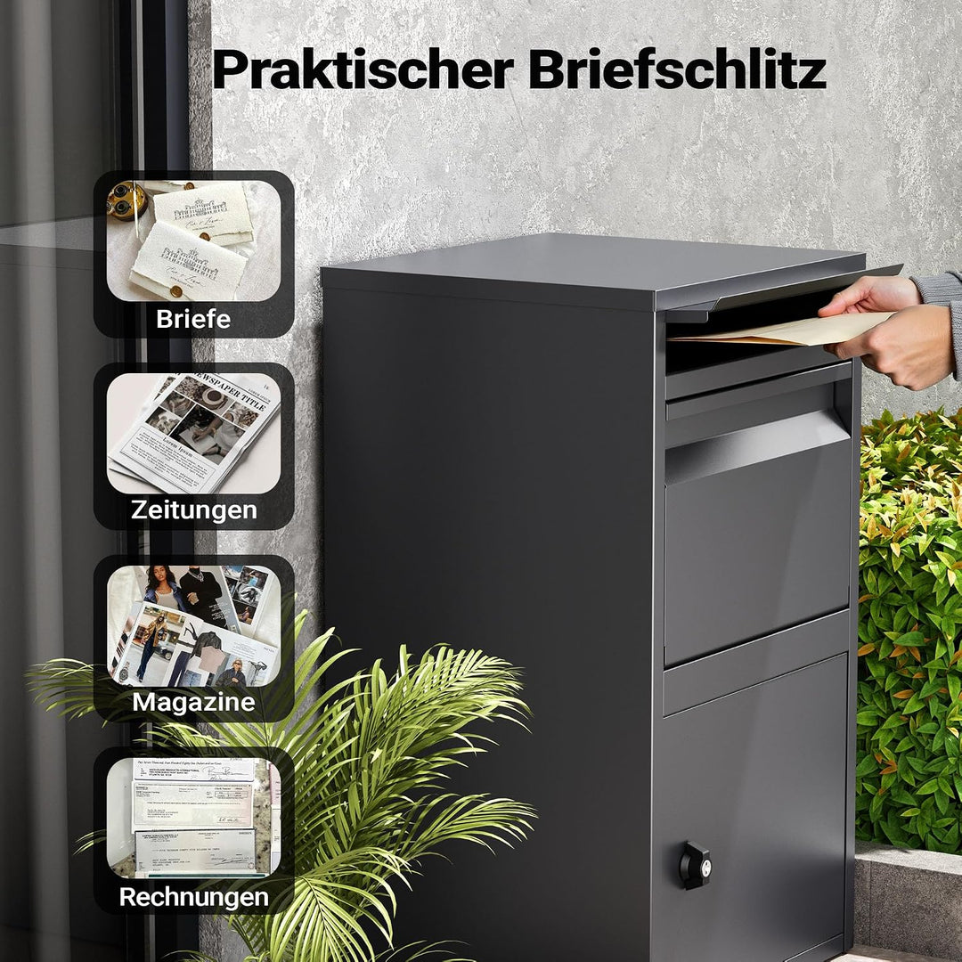 Wiltec Paketkasten grau 410 x 385 x 720 mm, Paketbox Zuhause, Private Paketannahme passend für Paket