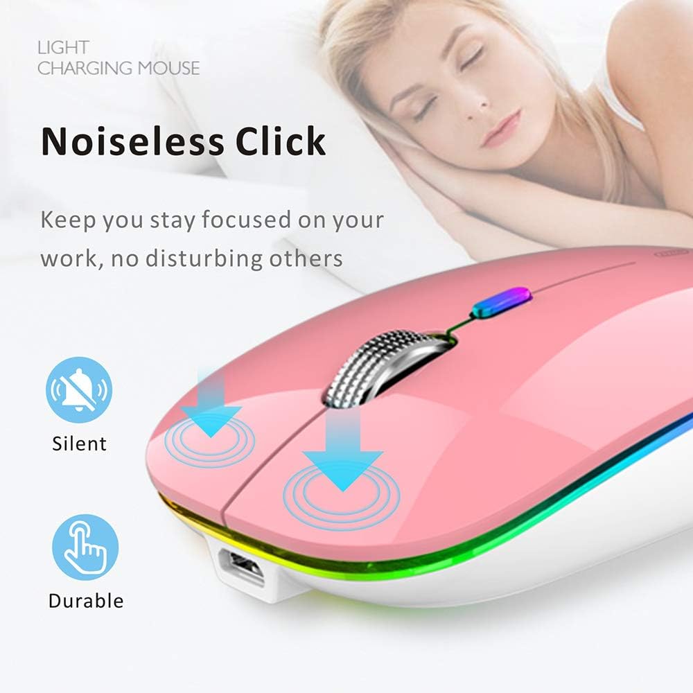 Uiosmuph G12 Maus Kabellos, LED 2.4G Leise Funkmaus Wiederaufladbar Wireless Mousemit Nano USB Empfä