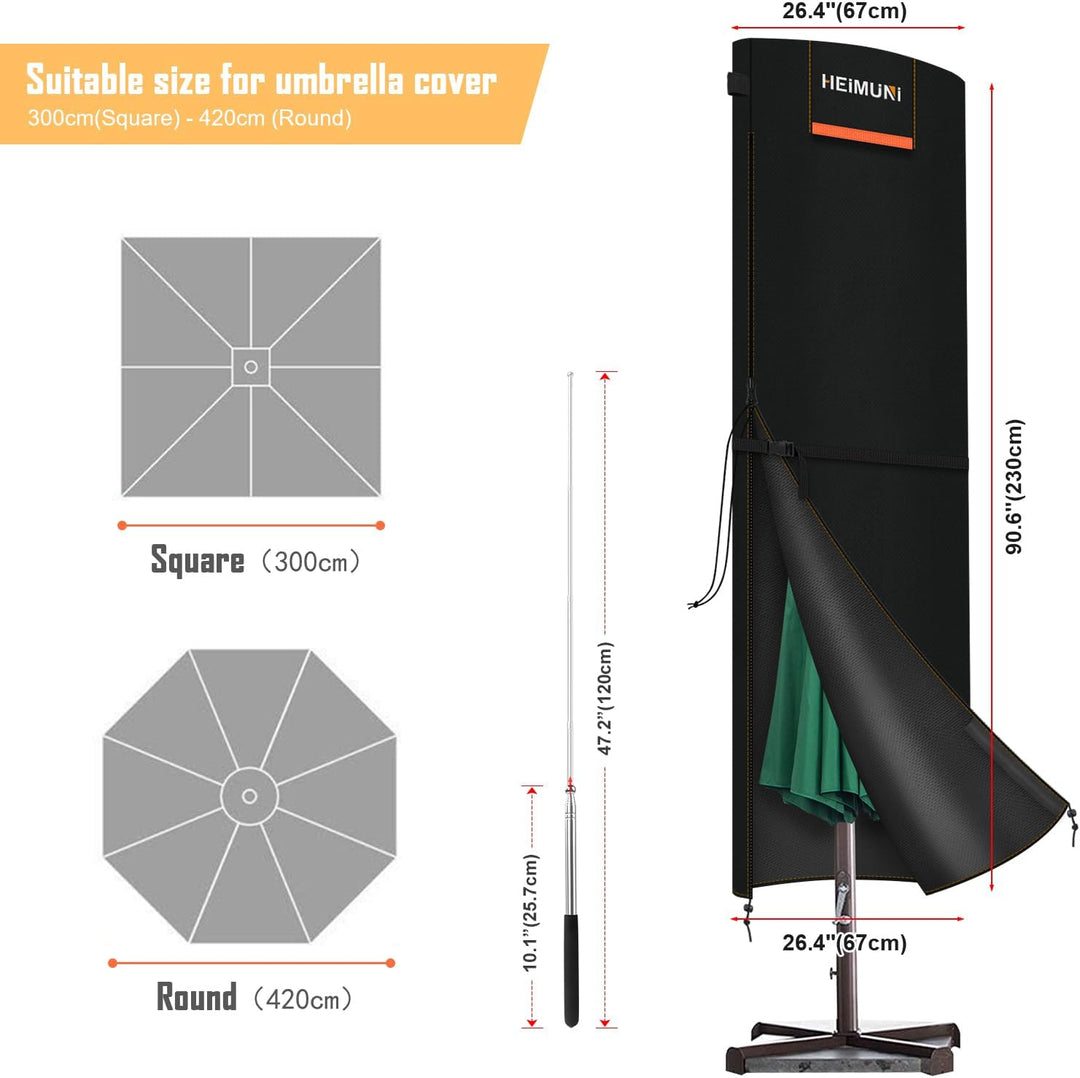 HEIMUNI Schutzhülle Sonnenschirm, Ampelschirm Schutzhülle für Ø 2-4.2m, Abdeckung für Sonnenschirm m
