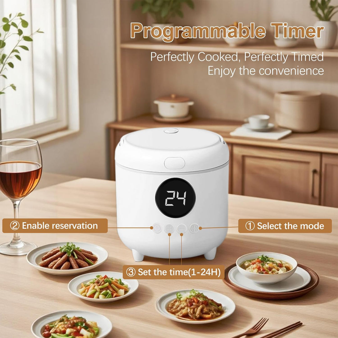 Reiskocher Klein, 3 Tassen (für 1-3 Personen), 6-in-1 Multikocher mit Slow Cook, 300W, Kompakt, Weis