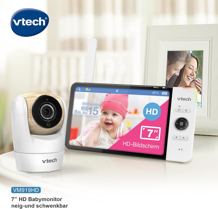 VTech VM919 HD Babymonitor – Video-Babyphon mit Weitwinkelkamera – 360° Panoramasicht, HD-Video, kla
