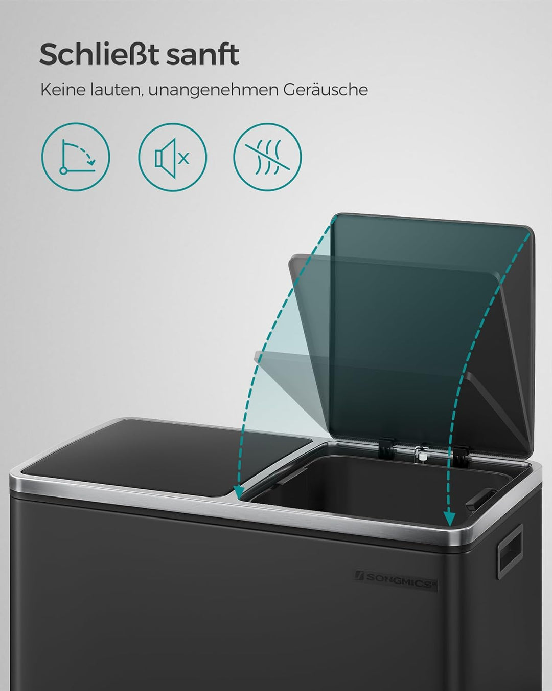 SONGMICS Mülleimer für die Küche, 2 x 30 L, Abfalleimer mit 2 Fächern, Mülltrennung, schwarz