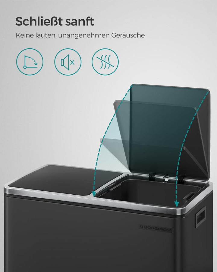 SONGMICS Mülleimer für die Küche, 2 x 30 L, Abfalleimer mit 2 Fächern, Mülltrennung, schwarz