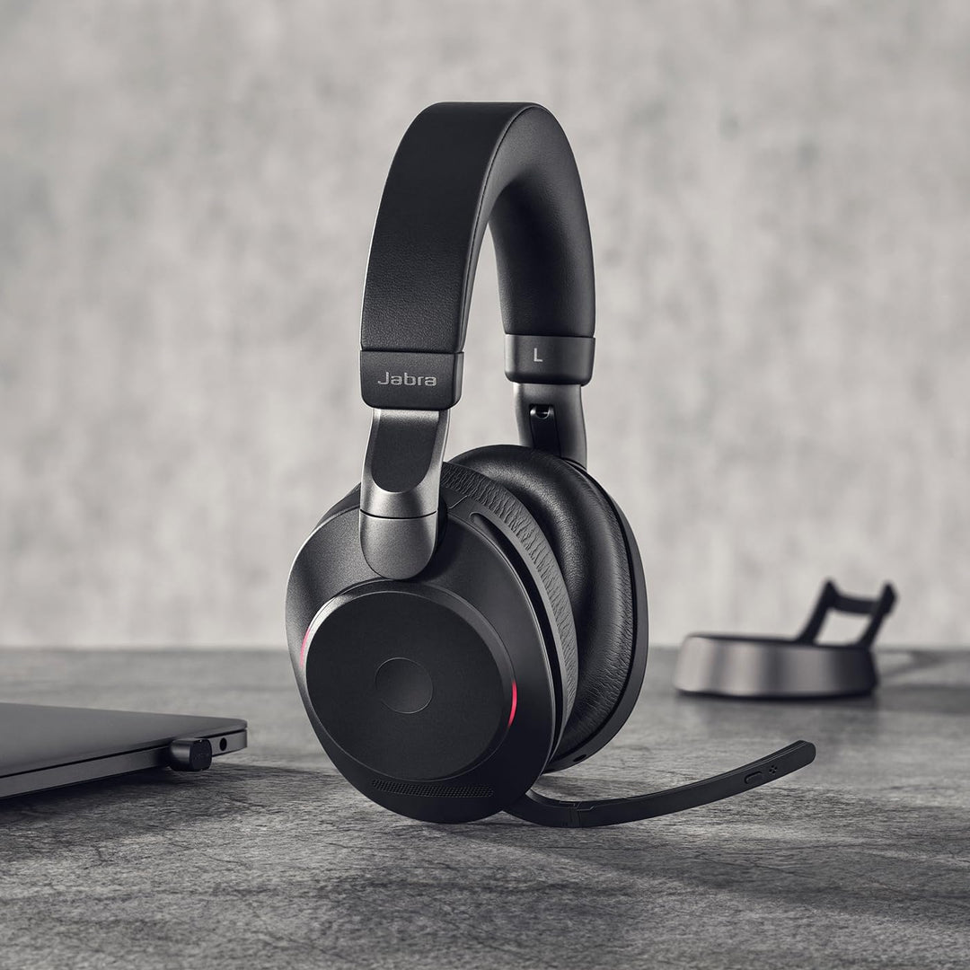Jabra Evolve2 85 MS Kabellose Kopfhörer mit Link380c & Ladeständer, Stereo, Schwarz - Wireless Bluet