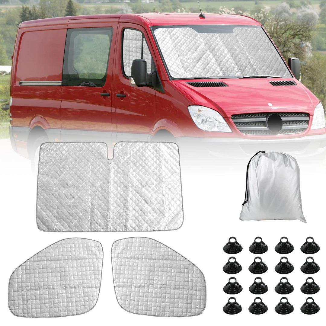 Thermomatte Fahrerhaus Innen für Mercedes Sprinter 2006-2019, 3 Stk Wasserdicht UV-Proof Sonnenschut