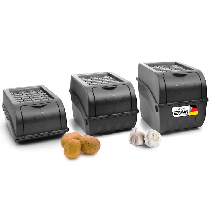 Novaliv Kartoffel Aufbewahrungsboxen Set | 3,5L + 5L + 9L | ANTHRAZIT GRAU | Kartoffelboxen | Gemüse