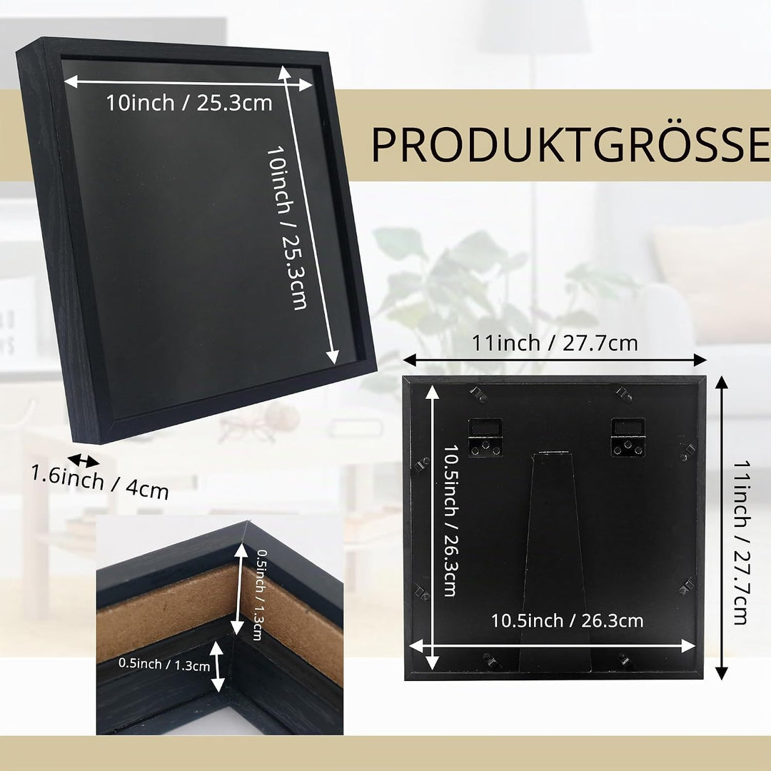 GMFrames 11x11 Anstecknadel-Vitrine mit Echtglas, Schaukasten für Wand und Tisch, Steckraster Schwar