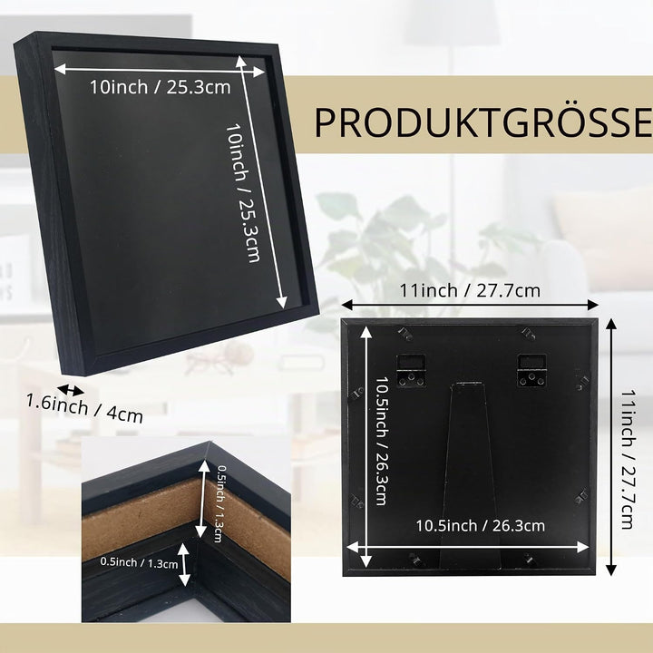 GMFrames 11x11 Anstecknadel-Vitrine mit Echtglas, Schaukasten für Wand und Tisch, Steckraster Schwar