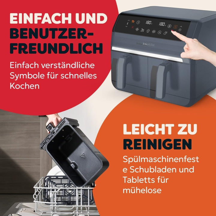Instant Pot - Vortex Dual Trüffelgrau-Heissluftfritteuse - Gross, 8 l, Familiengrösse, zweifach, dop