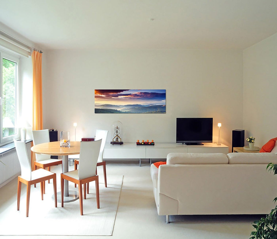 Paul Sinus Art Panoramabild auf Leinwand und Keilrahmen 150x50cm Ukraine Berge Wald Abenddämmerung