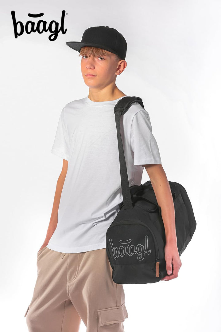 Baagl Sporttasche Kinder Reisetasche mit Schuhfach Schule Sport - Darkness | Schwimmtasche für Mädch