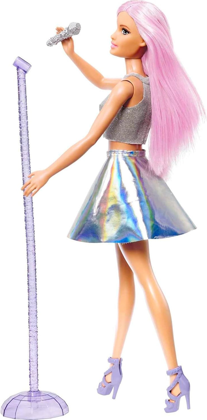 Barbie You Can Be Anything Series, Pop Star, Barbie mit rosa Haaren, silbernem Top und Rock, Mikrofo