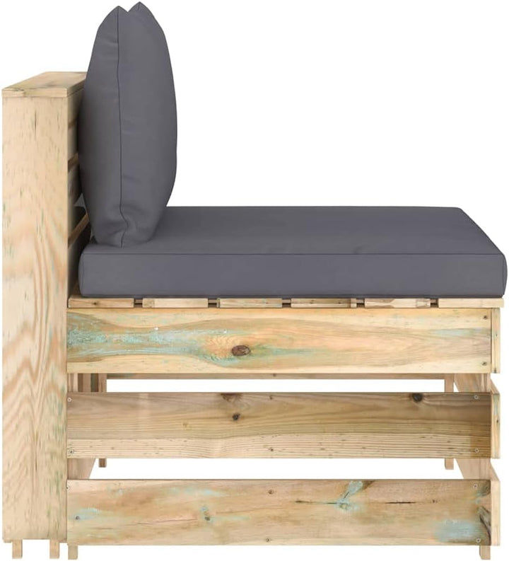 vidaXL Holz Grün Imprägniert Modulares Mittelsofa mit Kissen Palettendesign Sofa Lounge Gartensofa G