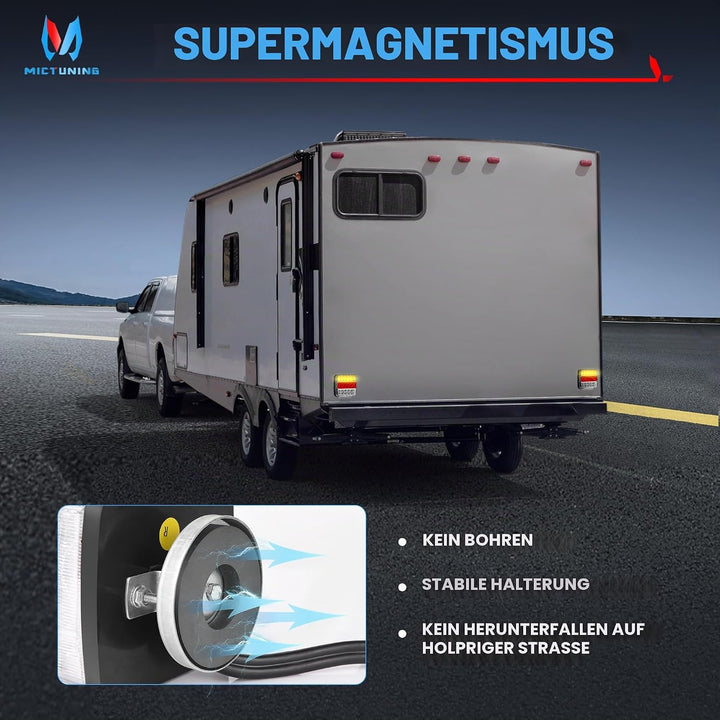 MICTUNING 12V 2pcs Rückleuchten für Anhänger mit Magnet 7,5M Kabel und 7 Polig Stecker, Traktor Rück
