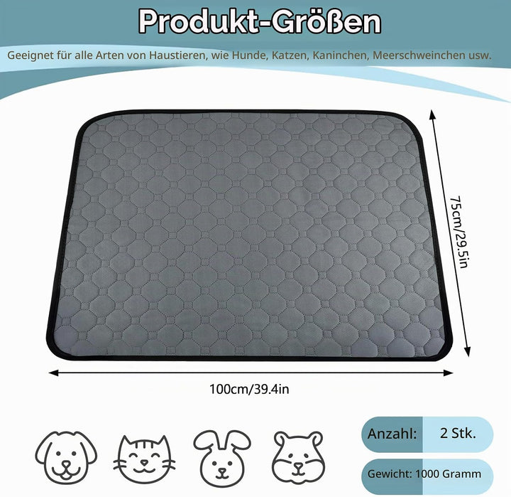 2 Stück Welpenunterlagen Waschbar, 100 × 75cm Super Saugfähig PIPI Matten für Hunde, Wiederverwendba