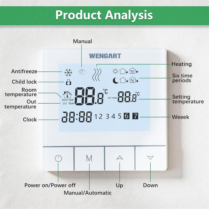 Wengart Programmierbarer Touch-Thermostat WG356,AC230V,grosse Digitalanzeige,3A-Ausgang,zum Einstell