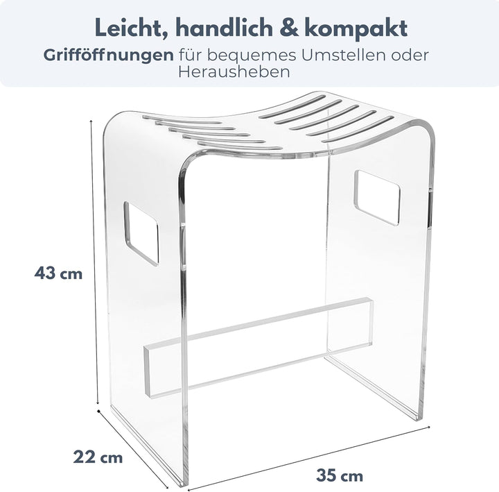 StarK Duschhocker 2 er Set modern aus klarem Acryl – Stabiler Duschstuhl bis 120 kg belastbar | Desi