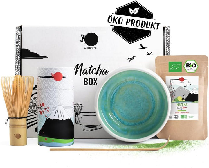 Origeens MATCHA TEE SET mit Matcha Besen, Matcha Schale aus Keramik, BIO Matcha Tee aus Japan | Hand