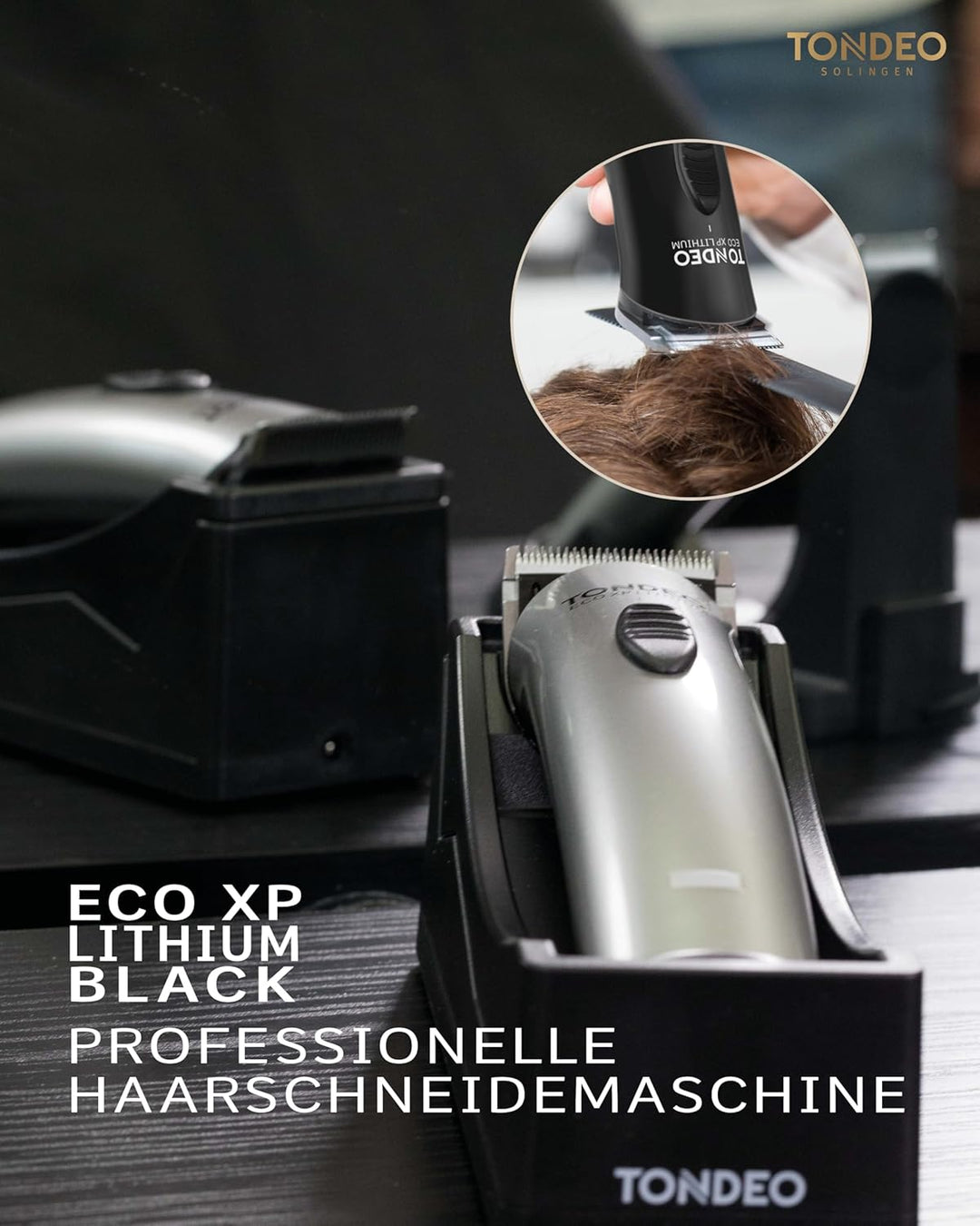 TONDEO Profi Haarschneidemaschine ECO XP LITHIUM BLACK | Haarschneider inklusive Ladestation und Auf
