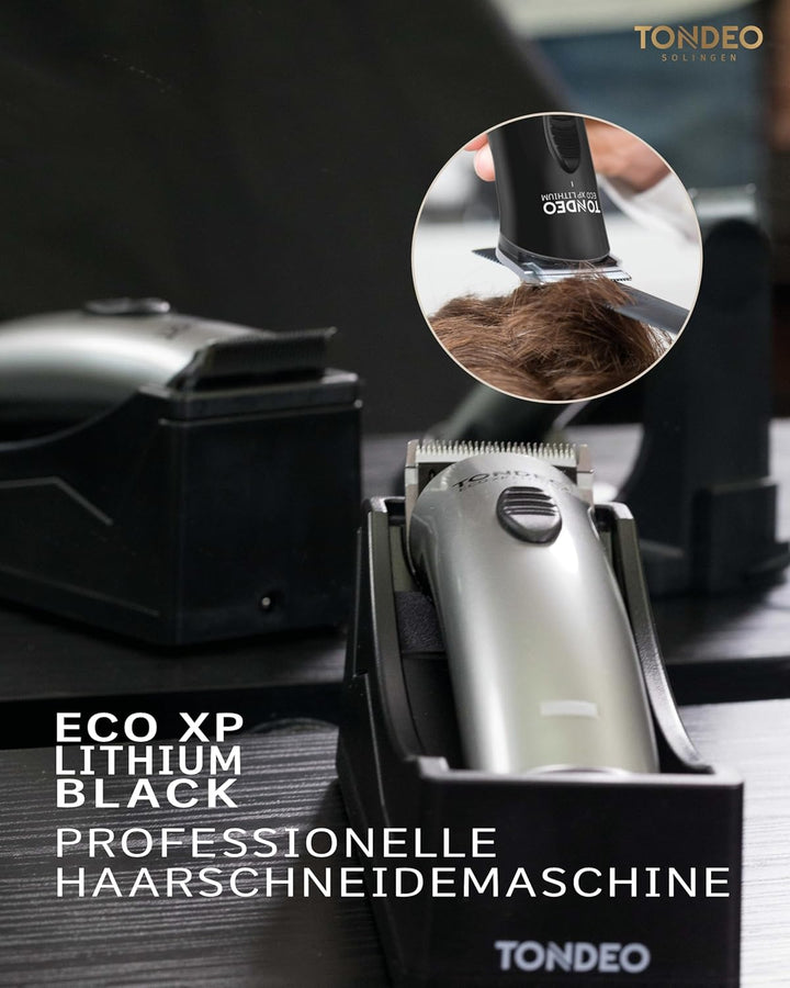 TONDEO Profi Haarschneidemaschine ECO XP LITHIUM BLACK | Haarschneider inklusive Ladestation und Auf