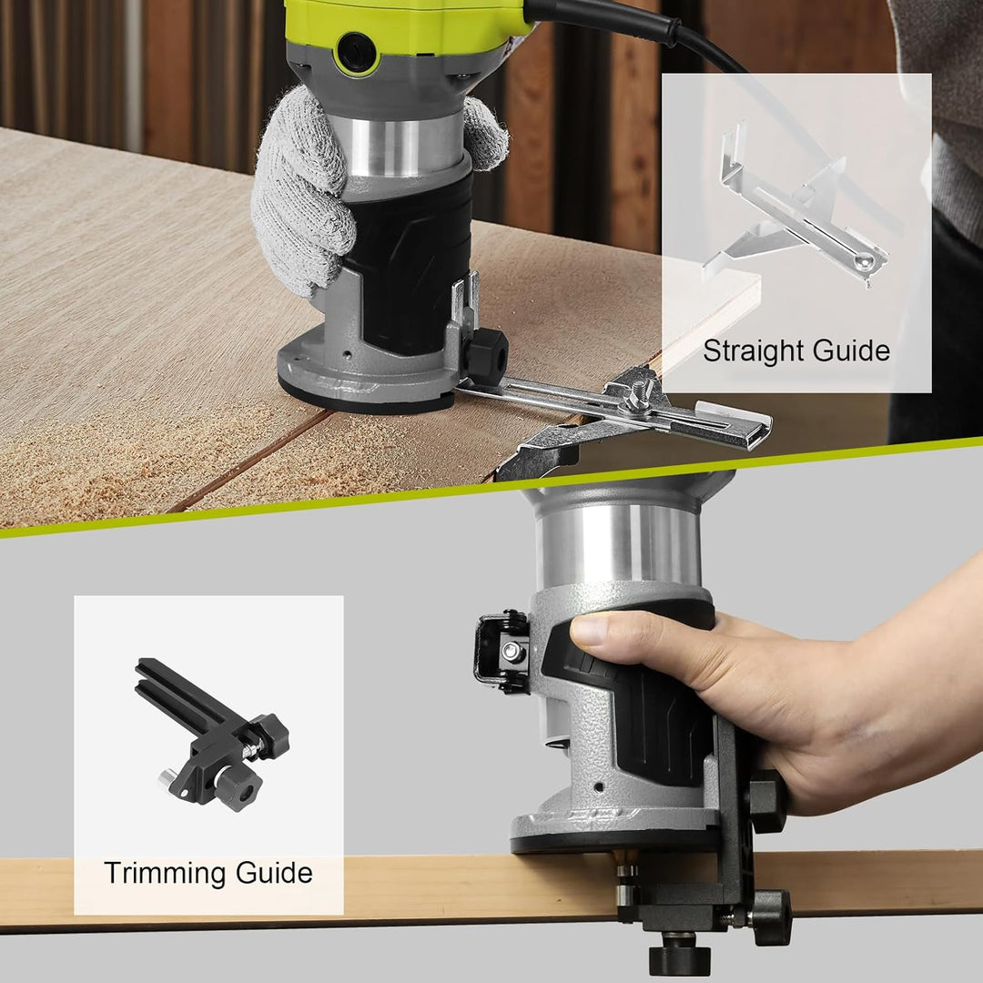DEWINNER Router 710W Edge Router 13000-33000 RPM 6 Speed Levels 3 Clamps 1/4" and 8mm Professional L