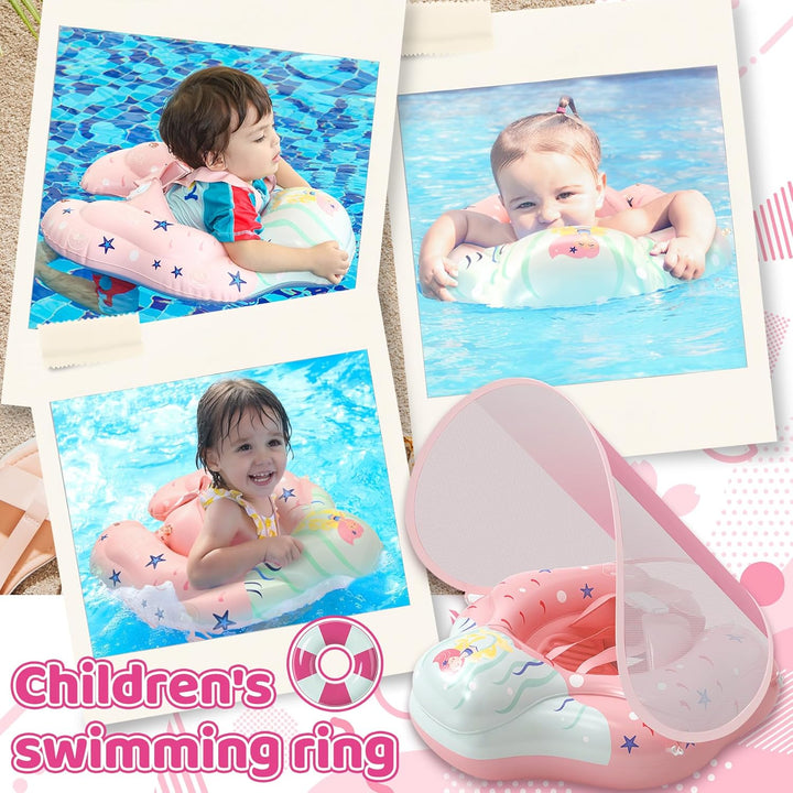 Schwimmring mit Sonnendach, Baby Schwimmring ab 12-36 Monate, Schwimmhilfe Verstellbarer Schwimmsitz