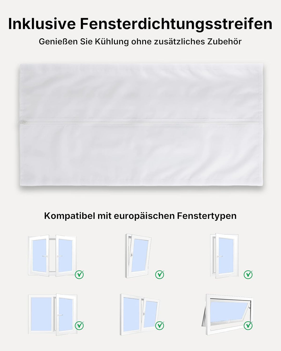 Mobile Klimaanlage 9000BTU 2,6Kw mit Abluftschlauch | 3-in-1 Mobiles Klimagerät | Fensterabdichtung