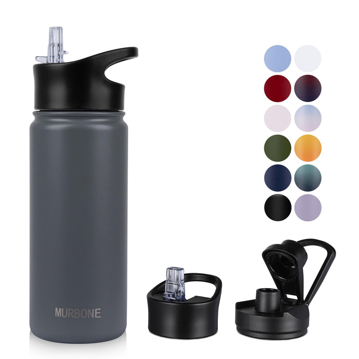 Edelstahl Trinkflasche 500ml (+2 Deckel)-mit Strohhalm,BPA frei,Thermosflasche Auslaufsicher,Kohlens