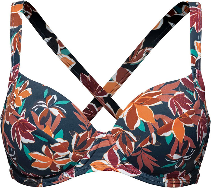 Sans Complexe Damen Staytation Badeanzug Top mit Bügel, Floral Print Blue