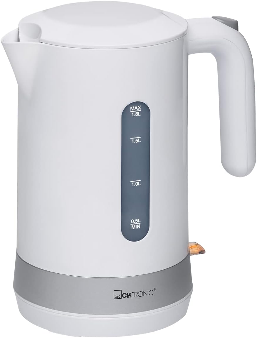 Clatronic Wasserkocher 1,8L mit verdecktem Edelstahlheizelement | Kettle mit herausnehmbarem Kalkfil