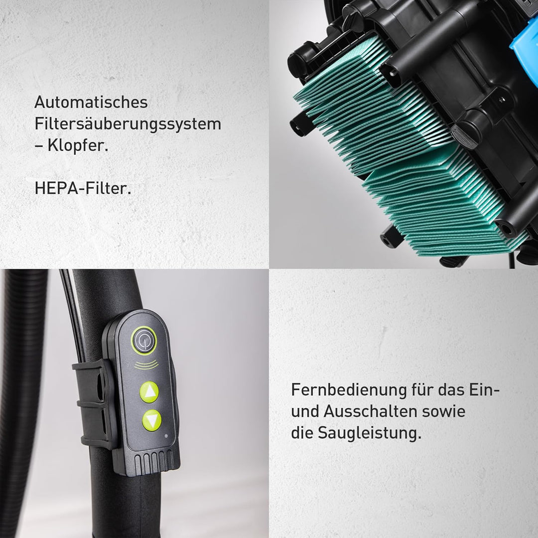 Högert Technik – Nass- und Trockensauger 30 L mit automatischer Filterreinigung, Funkfernbedienung,