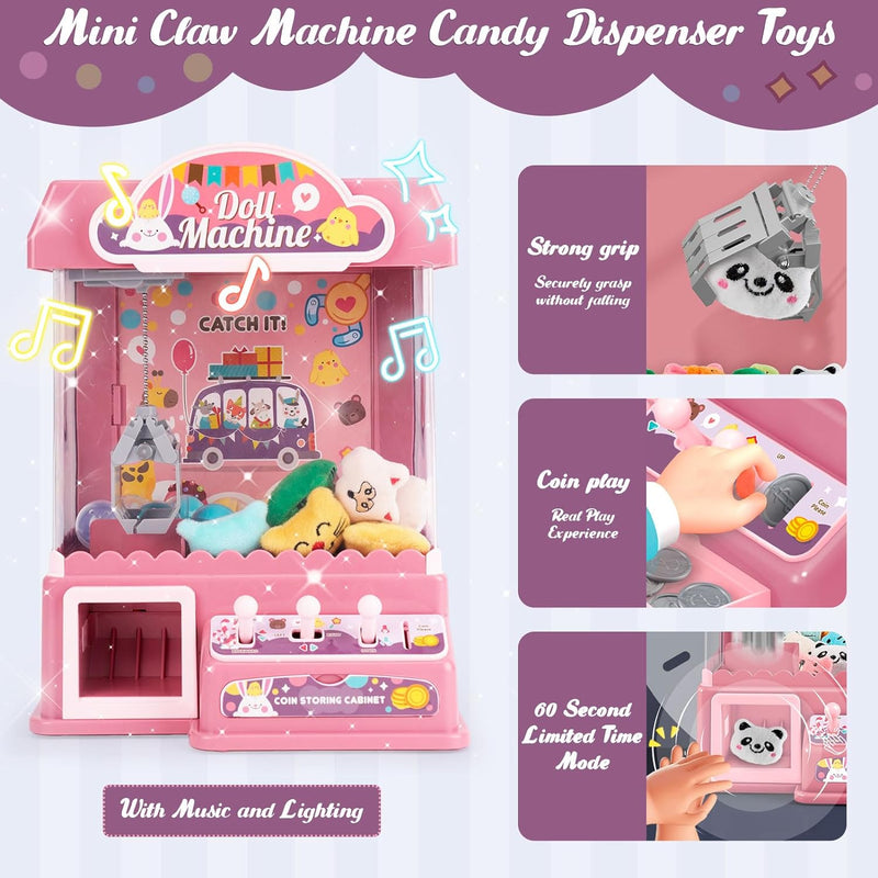 Mini Greifmaschine Candy Doll Gachapon Grabber Süssigkeiten Greifautomat mit Münzschiebe und Greifar