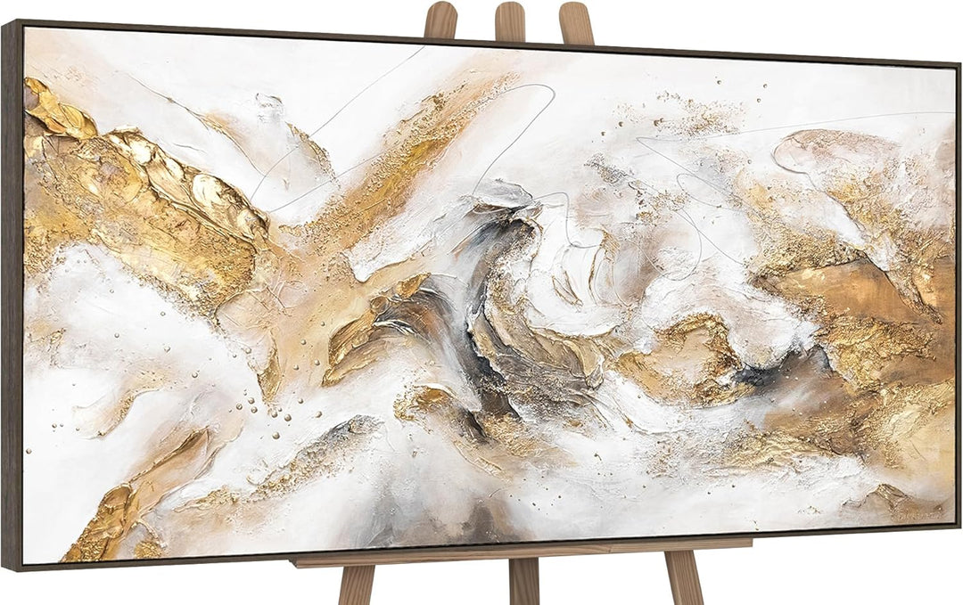YS-Art XXL Design Abstrakt Acryl Gemälde auf Leinwand mit Rahmen Konsonanz handgemalte Wandbilder Wo