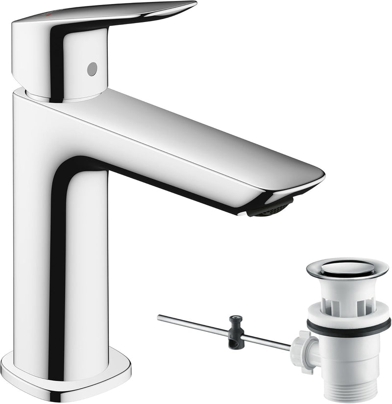 hansgrohe Waschtischarmatur Logis, Wasserhahn Bad mit Auslauf Höhe 110 mm, mit Zugstange, Badarmatur