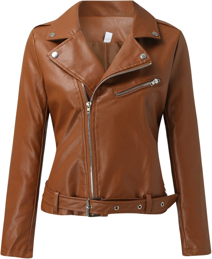 Damen Kunstlederjacke Moto Biker Lederjacke Reversjacke Für Lokomotiven Kurz Geschnittenes Oberteil