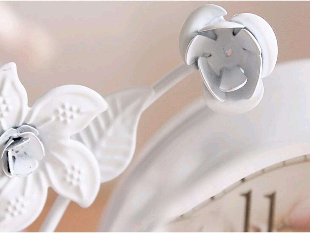 Weisse Blume Rustikalen Eisen Mantel Tischuhr Wohnzimmer Schlafzimmer Stille Desktop Uhr Kunst Wohnk