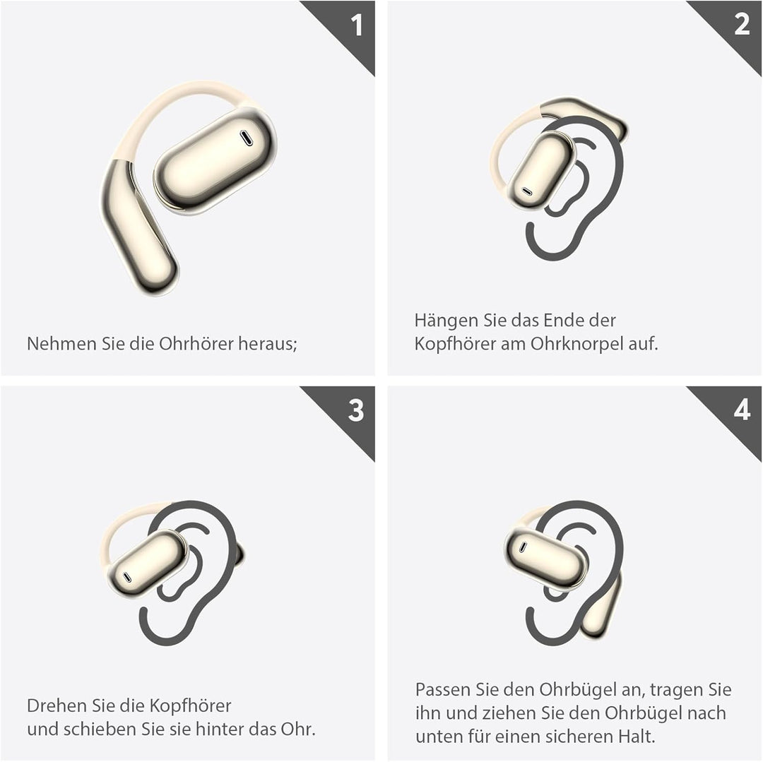 EUQQ Open Ear Kopfhörer 50 Std Kabellos Bluetooth 6.1 HiFi Kopfhörer mit Flexiblem Ohrhaken 4 ENC Mi