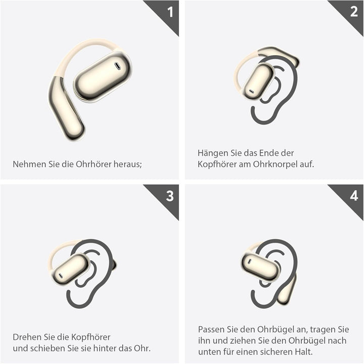 EUQQ Open Ear Kopfhörer 50 Std Kabellos Bluetooth 6.1 HiFi Kopfhörer mit Flexiblem Ohrhaken 4 ENC Mi