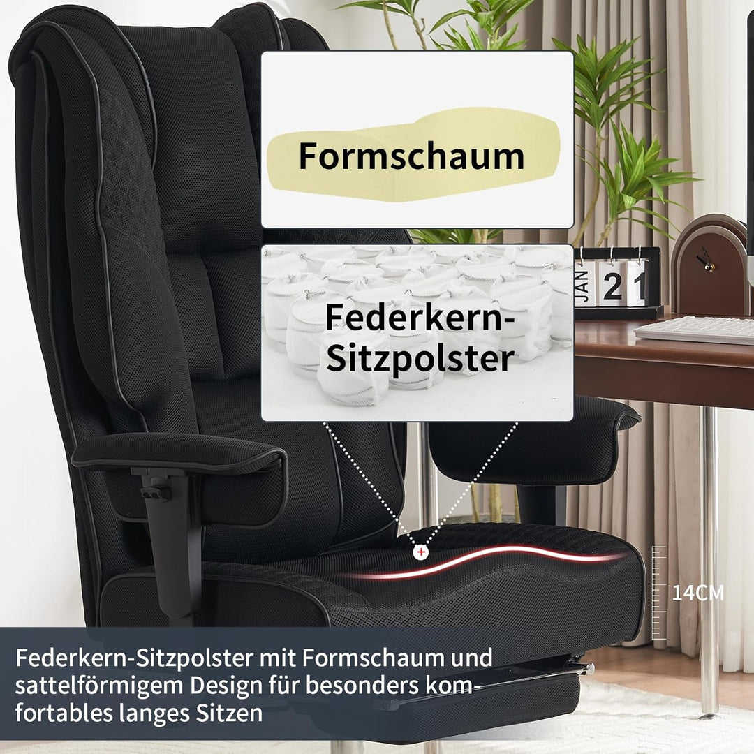 EXCEBET Schwerlast Bürostuhl 180kg - Ergonomischer Netzstuhl mit 14cm Taschenfederkern, Atmungsaktiv