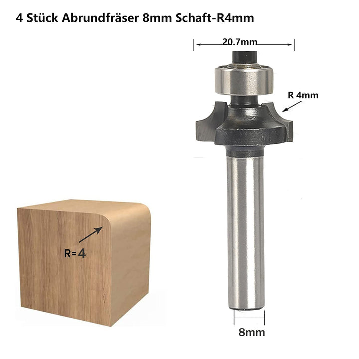 Sinoprotools 4 Stück Abrundfräsar, 8mm Schaft Rundfräser Standard Radiusfräsar Set, mit Kugelleger,