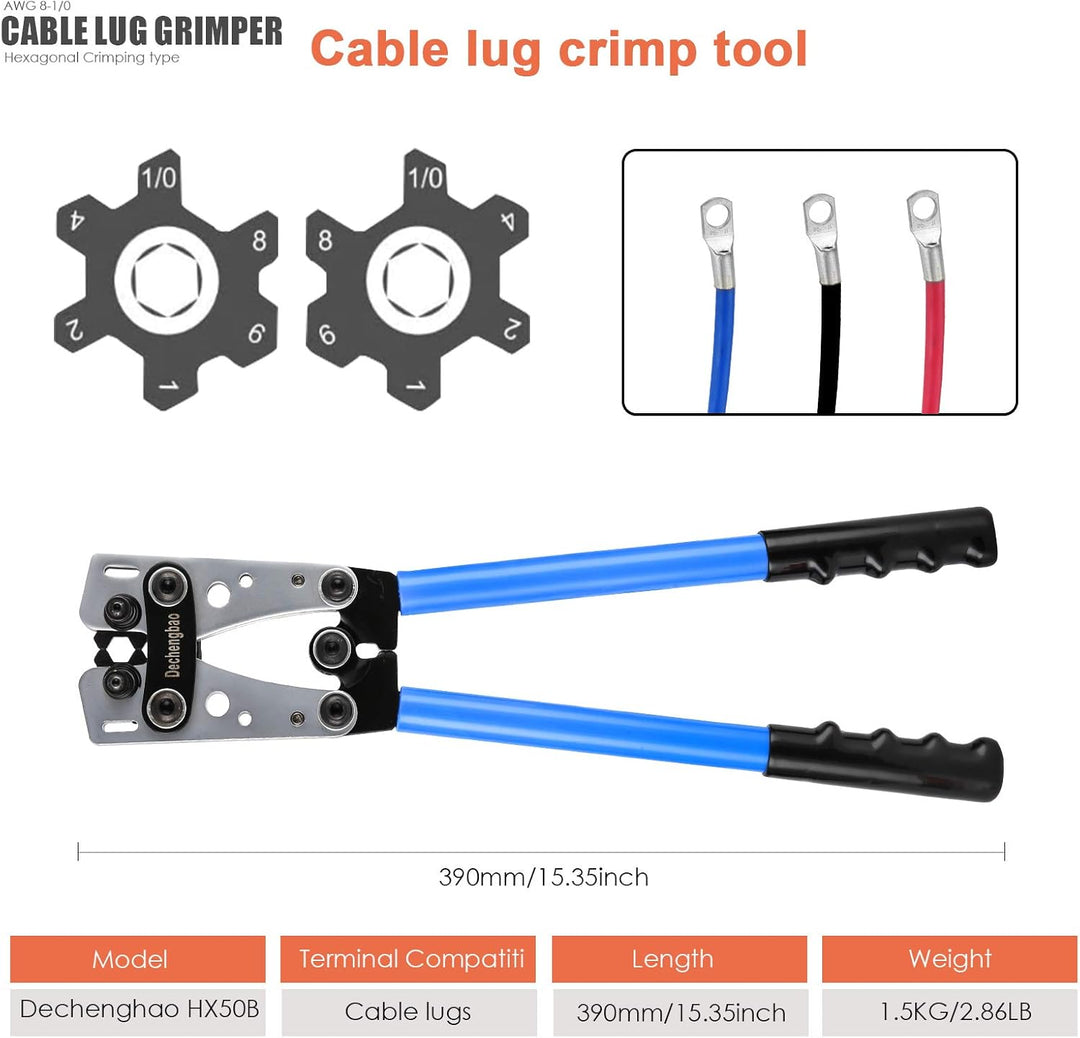 Batteriekabelschuh-Crimpwerkzeug von6-50mm²（ AWG 8-1/0） mit Kabelschneider(HX50B crimper kit) HX50B