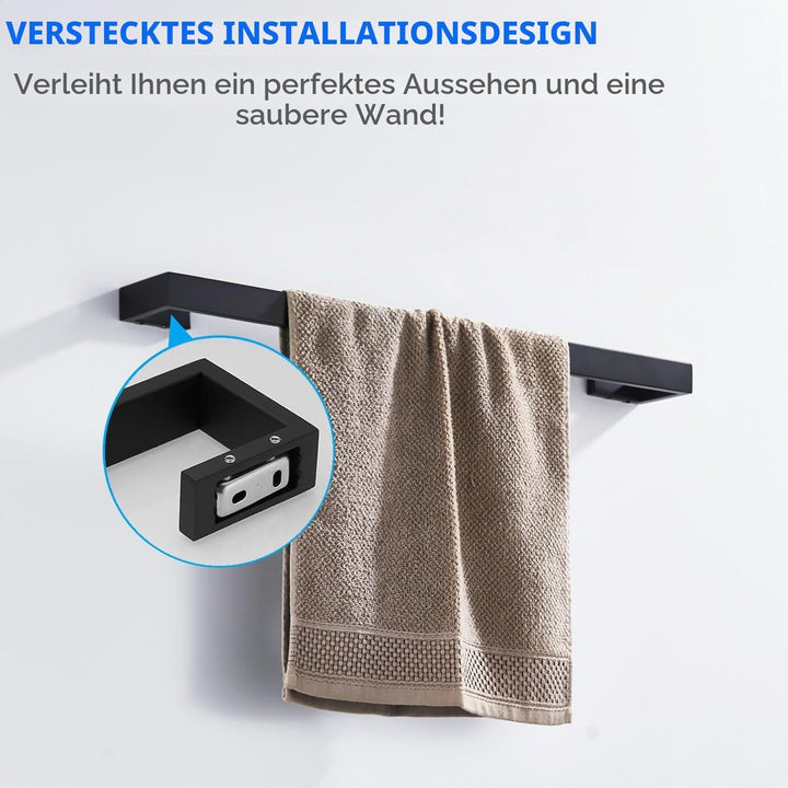 62cm Handtuchstange, Schwarz Matt, aus 304 Edelstah Wand Handtuchhalter, Schwarz Matt