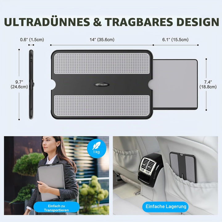 AboveTEK Tragbarer Laptopunterlage mit einklappbarem Mauspad-Tablett Links/rechts, Hitzeschutz Table