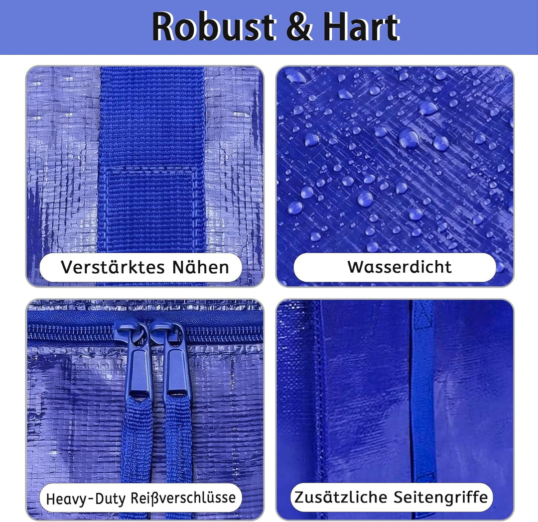 6 Stück 95L Übersized Aufbewahrungstasche,Blau,Aufbewahrungstaschen mit Deckeln,Heavy-Duty Umzugskar