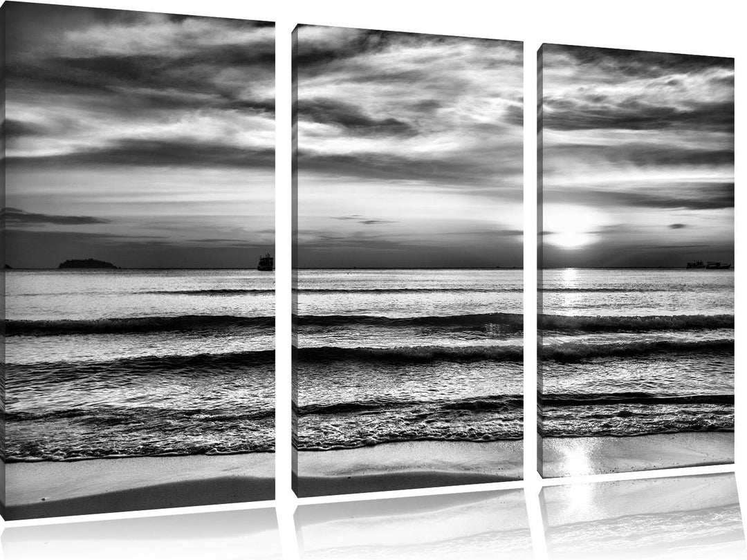 Pixxprint Malibu Beach Sunrise Water Sand als Leinwandbild/Grösse: 3 Teilig (120x80) / Wandbild/Kuns