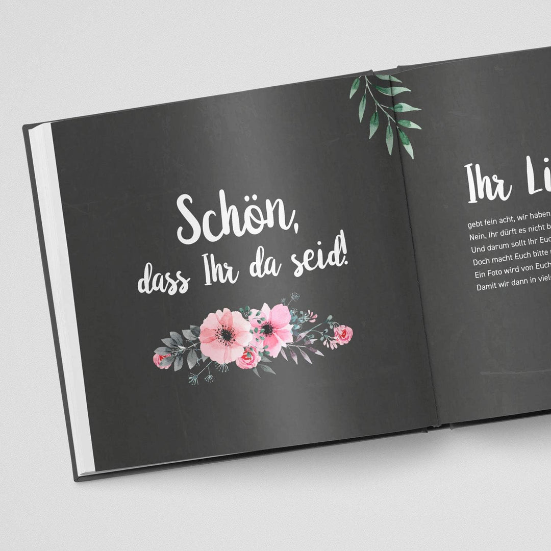 DeinWeddingshop Gästebuch zur Hochzeit mit Fragen - quadratisch - Hochzeitsgästebuch Hochzeitsalbum