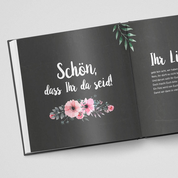 DeinWeddingshop Gästebuch zur Hochzeit mit Fragen - quadratisch - Hochzeitsgästebuch Hochzeitsalbum